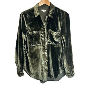 Anthropologie Pilcro Hadley Velvet Blouse Shirt - XS - Olive Green Long Sleeve